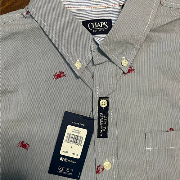 Chaps Men’s Crab Embroidered Button-Down Shirt – Size L – NWT - Picture 3 of 5